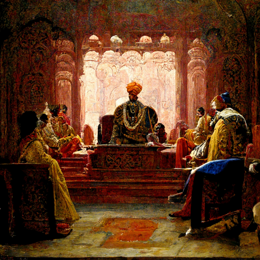 The 99 club story. Indian Maharaja in his court.