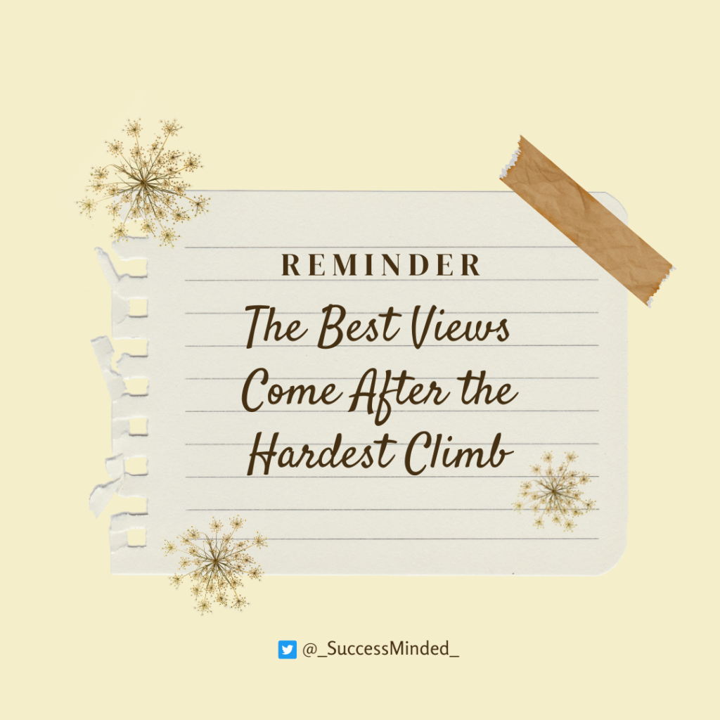 Reminder: The Best Views Come After the Hardest Climb | Quote Graphic Disney Inspired