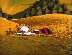 Scrooge McDuck swimming in his money gif