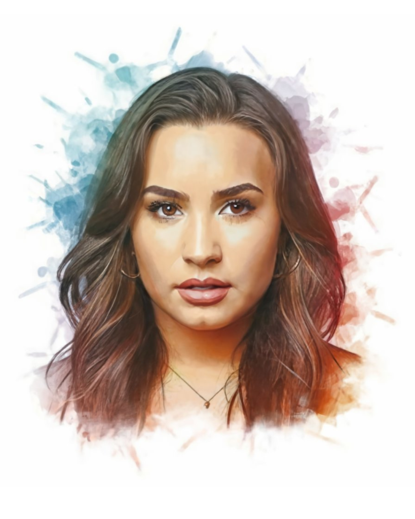 Demi Lovato Hand Drawn Watercolor Portrait