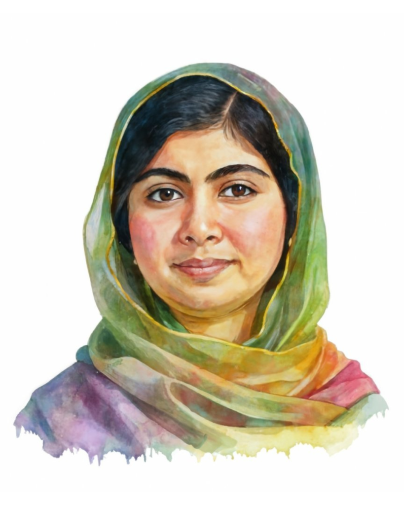Malala Yousafzai Hand drawn watercolor portrait