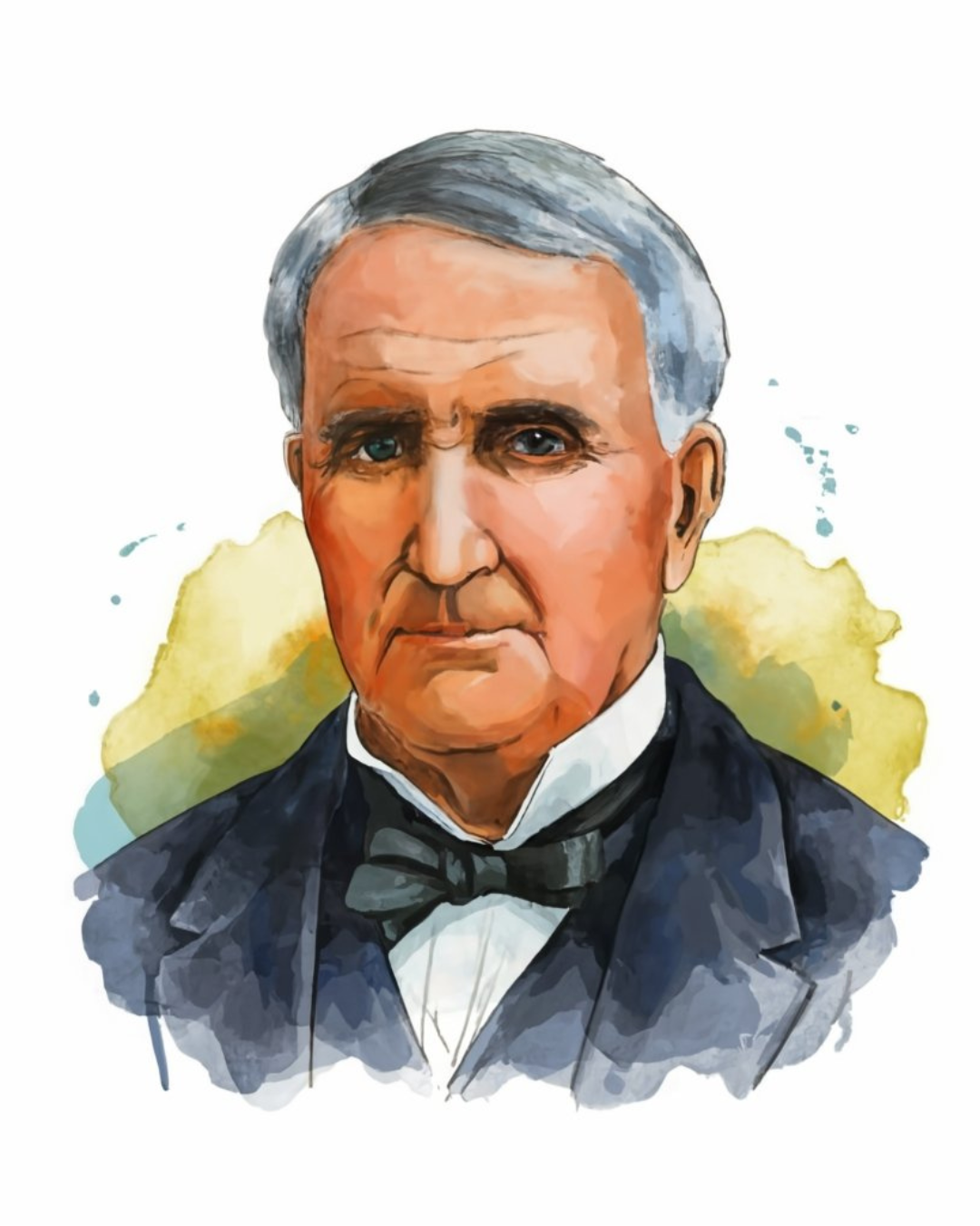 Thomas A. Edison Hand drawn watercolor portrait